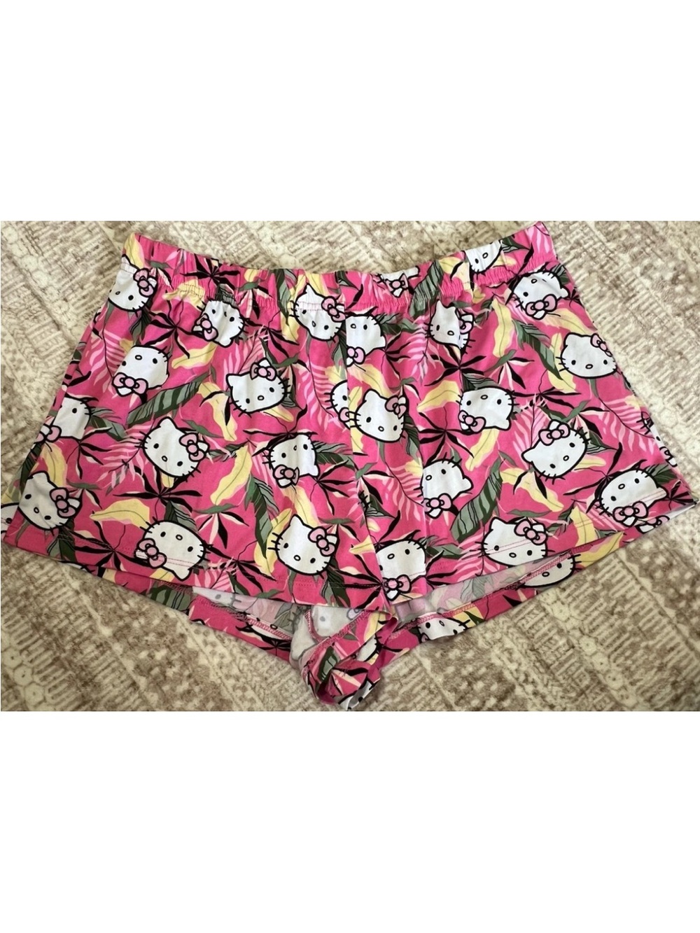 Hello Kitty Girls Sleepwear Shorts Medium Pink Cartoon Print Polyester Spandex